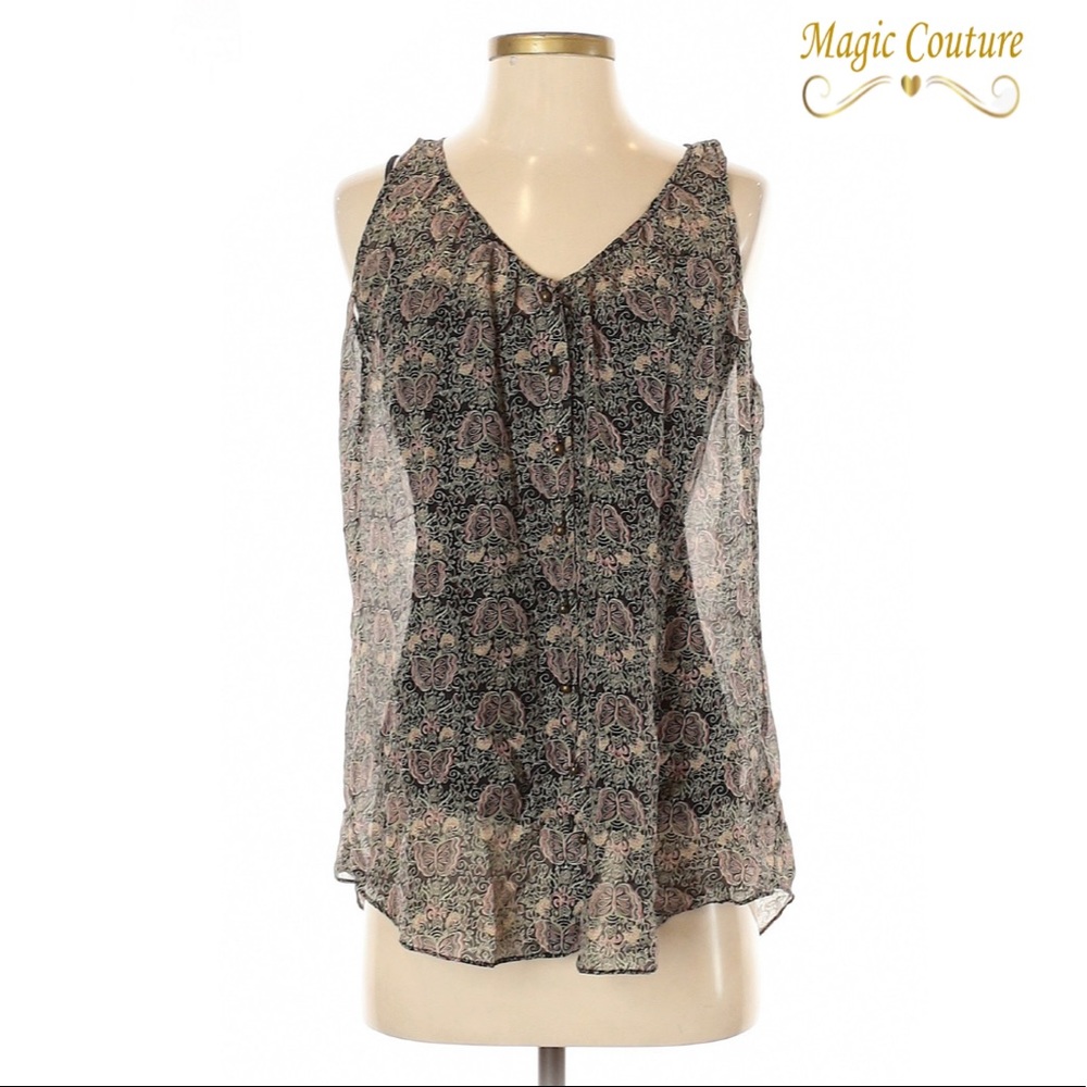Ella Moss Butterfly Paisley Sheer Silk Top with Liner Tank🖤🦋💕